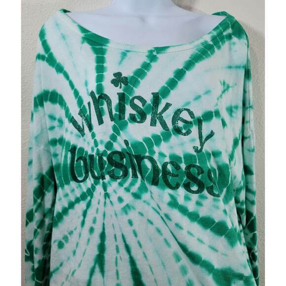 Grayson Threads Green Tie Dyed Whiskey Business Cropped Sweatshirt XXL Soft - Picture 1 of 6